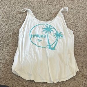 White Hawai’i Tank Top with Blue Palm Print